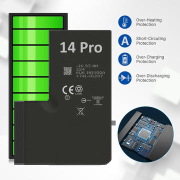 Batterie pour iPhone 14 Pro 3200 mAh Batterie de Remplacement Polymère Li-ION avec Kit d'Outils de Remplacement et Instructions